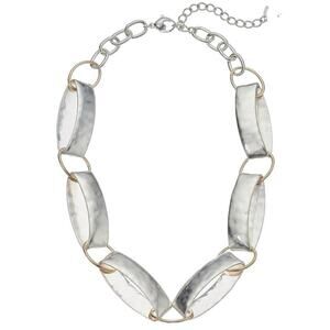 Robert Lee Morris Soho Designer‎ Statement Necklace Hammered Silver Oval Links